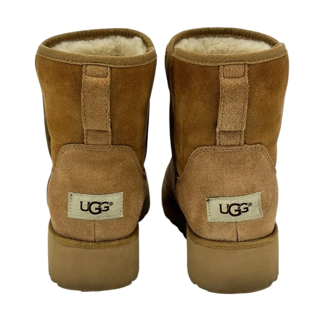 UGG Mini Suede Shearling Lined Wedge Classic Slim Boots Chestnut Size 7